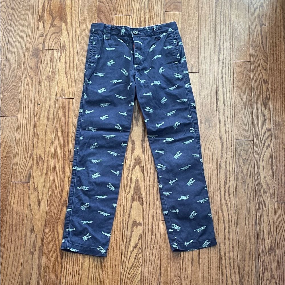 Mini Boden Airplane Print Chino Pants Navy Blue Boy’s Sz 8Y